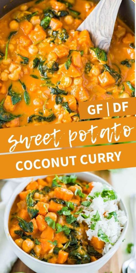 Sweet Potato Curry Vegan, Sweet Potato Coconut Curry, Sweet Potato Chickpea Curry, Thai Red Curry Paste, Potatoe Recipes, Freeze Sweet Potatoes, Slow Cooker Sweet Potatoes, Chickpea Coconut Curry, Vegan Curry Recipes