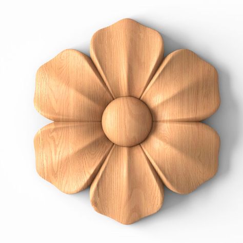 "This carved Flower rosette is made from solid wood and manually refined by our craftsmen. Its laconic and mild design can be used for your furniture and walls decoration or as a delicate finishing touch of children's room interior. Professional processing and grinding made it possible to get a smooth, soft surface without any defects, which is convenient to stain and varnish. The product is made according to the highest quality standards, so it will please you and your loved ones for many years Wood Rosettes, Carved Rosettes, Wall Panel Molding, Floral Minimalist, Wood Butterfly, Simple Geometric Designs, Carved Furniture, Wood Carving Designs, Panel Moulding