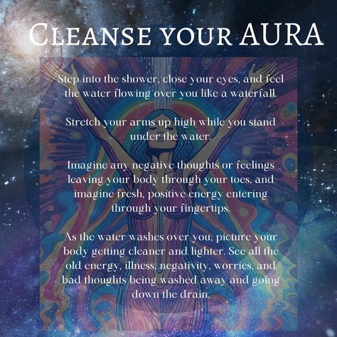 “Water cleanse and renew, Wash away what no longer serves, Refresh with energy pure and true.” Say this three times while cleansing your AURA. Save this and share with someone who needs aura cleansing. #auracleansing #banishnegativeenergy #showercleanse #hoodoocleanse #rituabath #tantramantra Aura cleanse, cleansing bath, ritual bath, shower cleanse, manifestations, tantra mantra Cleansing Bath Ritual, Spiritual Hygiene, Shower Ritual, Tantra Mantra, Cleansing Bath, Cleansing Rituals, Aura Protection, Cleansing Ritual, Aura Cleansing