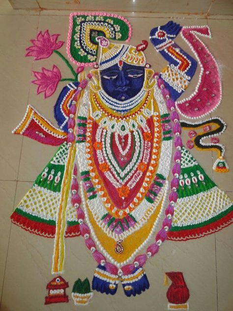 Goverdhan Puja Rangoli, Shrinathji Rangoli Designs, Govardhan Rangoli, Goverdhan Maharaj, Shreenathji Rangoli Design, Shreenathji Rangoli, Rangoli God, God Rangoli, Cartoons Rangoli Design