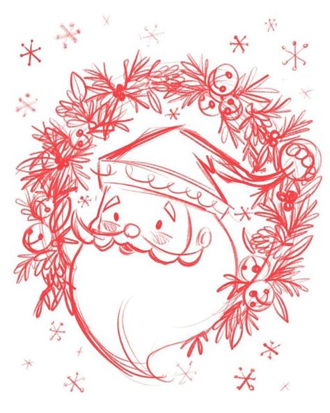 Santa Outline Drawing, Nutcracker Illustration Christmas, Aesthetic Christmas Doodles, Simple Christmas Sketches, Christmas Wreaths Illustration, Cute Santa Illustration, Nutcracker Sketch, Santa Claus Drawing Illustration, Merry Christmas Drawing Ideas