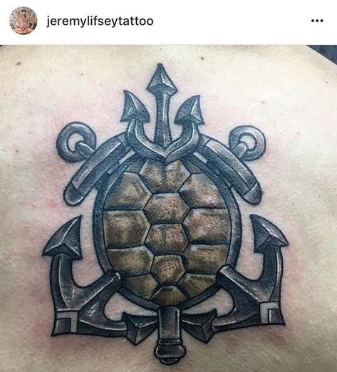 Turtle Shell Tattoo, Shellback Tattoo, Navy Tattoo Ideas, Golden Dragon Tattoo, Naval Tattoos, Giant Tattoo, Traditional Panther Tattoo, Nautical Tattoo Sleeve, Navy Tattoos