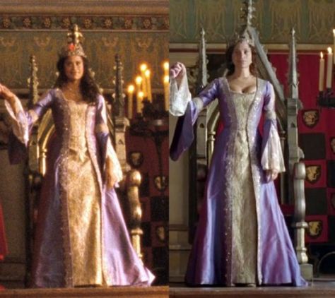 Morgana's dream vs. Reality? Merlin Dresses, Merlin Gwen, Arthur And Gwen, Guinevere Dress, Angel Coulby, Cry A River, Coronation Dress, Merlin Colin Morgan, Historical Dresses