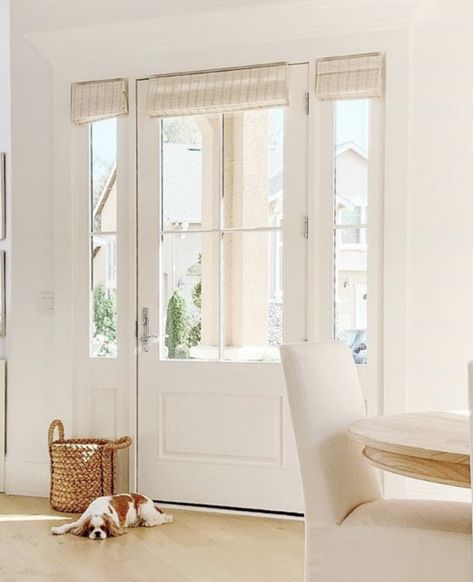 Single French Door With Sidelights, Front Door Sidelights Coverings, Front Door With Glass Side Panels, Front Door Privacy Glass Ideas, Front Door Curtain Ideas, Front Door Shade, Front Door Blinds, Entryway Addition, Front Door Curtain