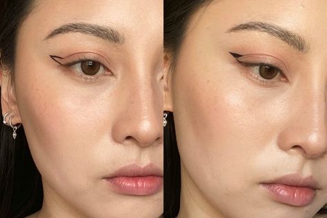 Cat Eyeliner Hooded Eyes, Subtle Eyeliner Hooded Eyes, Downward Turned Eyes Makeup, Hoodie Eyes Eyeliner, Droopy Eyes Eyeliner, Epicanthal Fold Makeup, Liquid Eyeliner Tutorial Hooded Eyes, Hooded Eyelids Eyeliner, Fun Eyeliner Looks Hooded Eyes