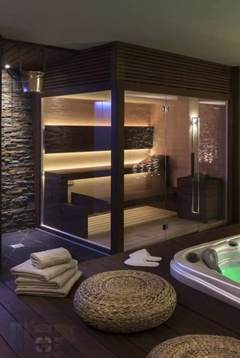 Luxury Sauna, Jacuzzi Room, Indoor Jacuzzi, Home Spa Room, Sauna House, Indoor Spa, Sauna Steam Room, Piscina Interior, Indoor Sauna