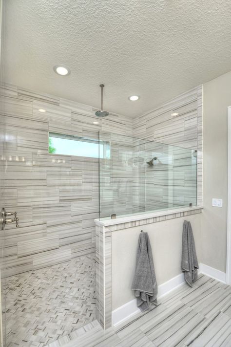 Affordable Walk In Shower Ideas, Custom Walk In Showers, Shower With Vanity Next To It, Zen Master Bath Ideas, Walk In Shower With Half Wall And Bench, Spa Shower Ideas Walk In, Walk In Shower With Half Wall, Walk In Bathroom Showers, Safe Bathroom