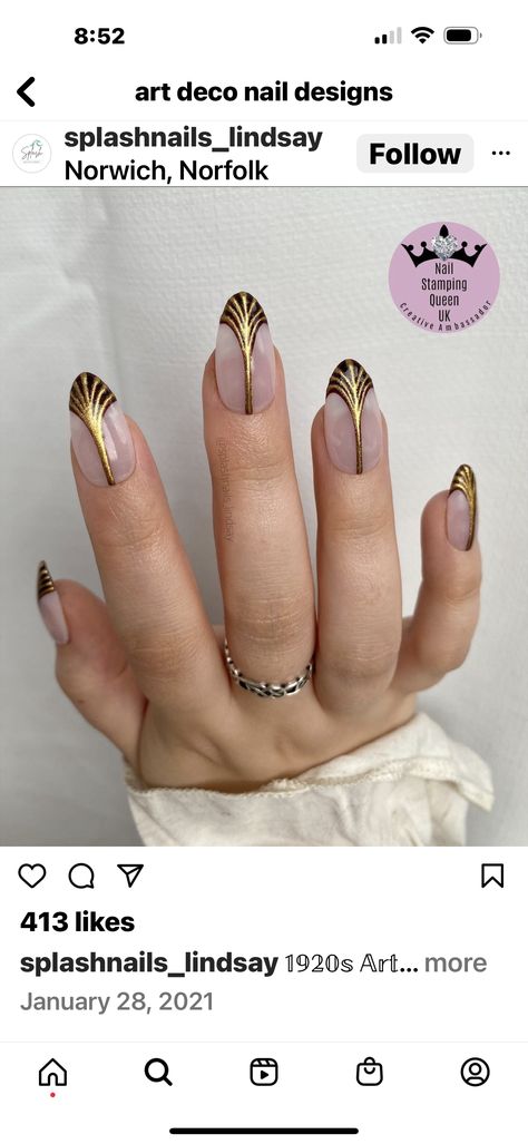 Black And Gold Art Deco Nails, Middle Eastern Nail Designs, 1920s Nail Art, Indiana Jones Nails, Black And Gold Abstract Nails, Art Deco Wedding Nails, Great Gatsby Nails 1920s, Egypt Nail Art, Art Deco Nails Gatsby