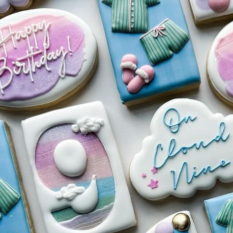 Cacey Cox on Instagram: "Sloane is On Cloud Nine! ☁️  . . . #caceyscakery #sugarcookies #edibleart #cookieart #cookieofinstagram #customcookies #royalicingcookies #oncloud9 #oncloudnine #cute #pastels #birthday #birthdaycookies" On Cloud 9 Birthday Cookies, Cloud Nine Cookies Decorated, Cloud 9 Birthday Cookies, On Cloud 9 Cookies, Cloud 9 Cookies, Cloud 9 Birthday, Cloud Cookie, Royal Icing Cookie Ideas, 9 Birthday