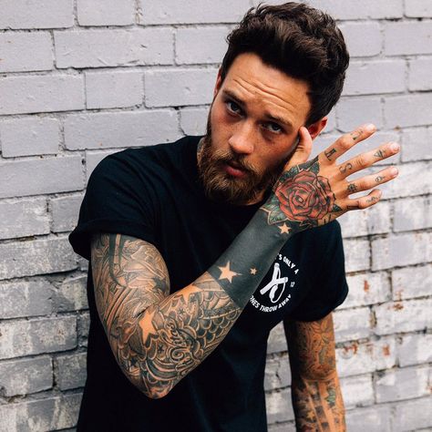 Victory Tee // Black // £25 - Modelled By @billyhuxley - Also available in White!! We Ship Worldwide!!  www.stagclothing.com  #stagclothing #standtallamongstgiants #staghype #standtall #indie #clothing #brand #fashion #style #menswear #streetwear #urbanfa Tats Men, Negative Tattoo, Negative Space Tattoo, Finger Tats, Blackout Tattoo, Upper Arm Tattoos, Arm Band Tattoo, Beard Tattoo, Best Tattoo Designs