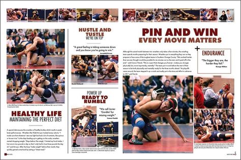 Wrestling Yearbook Spread, Yearbook Layouts Templates, Yearbook Spreads Ideas, Yearbook Spreads Ideas Layout, Sports Yearbook, Yearbook Sports Spreads, Yearbook Mods, Teaching Yearbook, Photo Bar