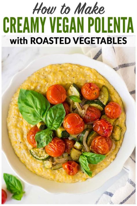 How to make vegan Creamy Polenta with Zucchini and Tomatoes. Easy, healthy vegetarian recipe that tastes rich and comforting but is lightened up. Make it year-round with any of your favorite vegetables. If you do not need the polenta to be dairy free, you can also add Parmesan or goat cheese. #wellplated #vegan #vegetarian #polenta #easy Vegetarian Polenta, Zucchini And Tomatoes, Polenta Recipes, Creamy Polenta, Meatless Main Dishes, Clean Eating Dinner, Vegetarian Recipe, Healthy Family Meals, Healthy Food Options