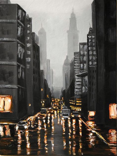 Oil Pastel Artists, Red Modern Art, Pastel Artists, Cornelia Street, Rainy Street, After Rain, Night City, City Lights, Impressionism