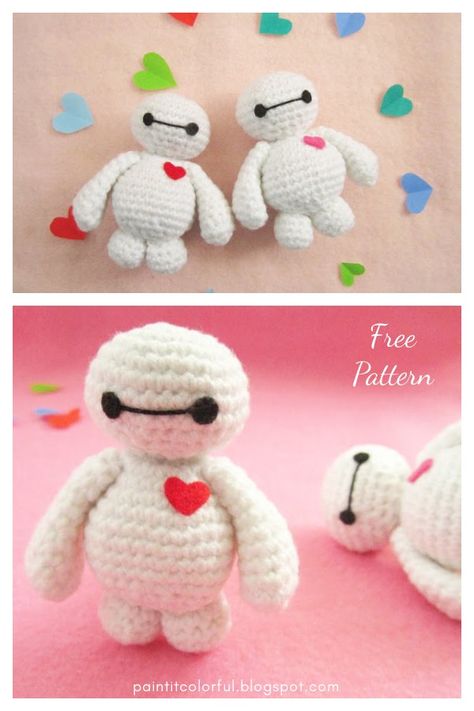 Amigurumi Baymax Free Crochet Pattern Crochet Valentines Day Amigurumi Patterns Free, Hello Kitty Crochet, Crochet Disney, Valentines Crochet, Baymax, Crochet Keychain, Crochet Stuff, Crochet Toys Patterns, Amigurumi Free Pattern