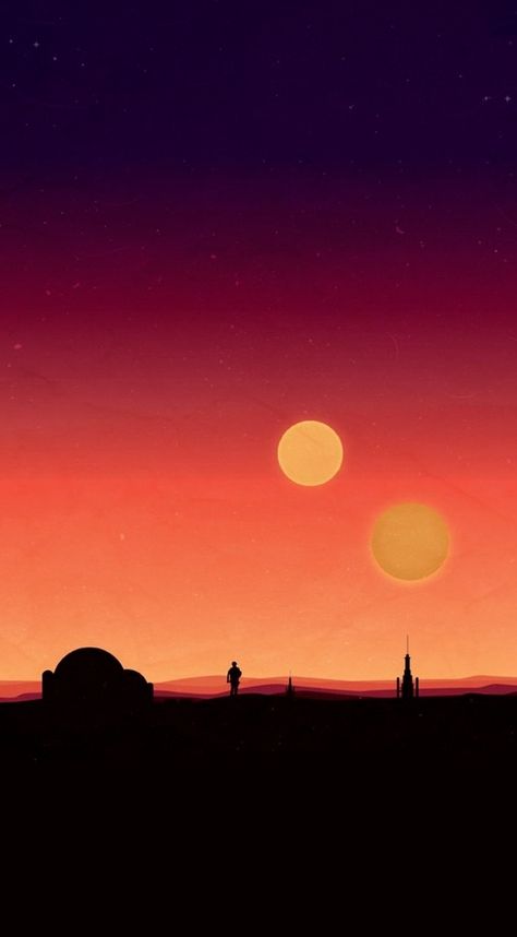 Star Wars Binary Sunset Tattoo, Tatooine Wallpaper, Hitoshi Nagai, Star Wars Aesthetic Landscape, Star Wars Landscapes, Star Wars Binary Sunset Wallpaper, Starwars Landscape Wallpaper, Tattooine Sunset Wallpaper, Star Wars Tatooine Aesthetic