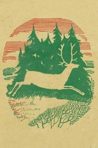 size: 18x12in Art Print: Nature Magazine - View of a Reindeer Jumping, c.1941 by Lantern Press : Artists Nature Magazine, Deer Illustration, Posters For Sale, The Grove, Art Ink, Lino Print, The Nature, Linocut Prints, Magazine Covers