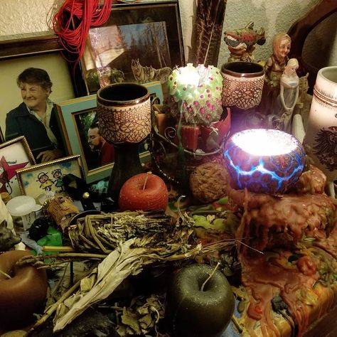 Ancestor altar #pagan #asatru #vanatru Ancestor Shrine, Ancestor Altar, Witchcraft Altar, Traditional Witchcraft, Natural Structures, Pagan Witch, Central African, Samhain, Witch