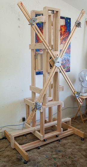 Custom easel that rotates, moves vertically and horizontally | scott anderson - Blog Artist Easel Plans, Diy Easel, Art Studio Storage, Art Studio Space, Art Studio Organization, Art Studio Room, Art Studio Design, Artist Easel, Art Studio At Home