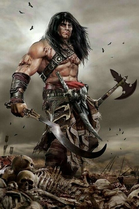 m Barbarian Sword Axe wilderness desert steppe hills mudflats Conan Conan The Barbarian Comic, Conan The Destroyer, Conan Comics, Conan The Barbarian, Medieval Armor, Fantasy Warrior, Arte Fantasy, Comic Book Characters, Fantastic Art