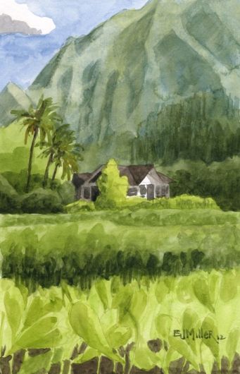 Hawaii Artwork, Watercolor Seascapes, Hawaiian Painting, Hawaiian Wall Art, Hanalei Kauai, Hawaii Art Print, Hawaii Painting, Emily Miller, Plein Air Watercolor