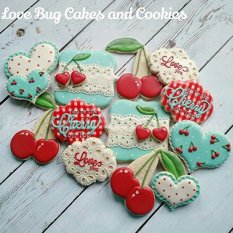 Cherry Valentine | Cookie Connection Bug Cakes, Cherry Valentine, Bug Cake, Cherry Cookies, Cakes And Cookies, Cookie Connection, Spring Cookies, Summer Cookies, Valentines Day Cookies