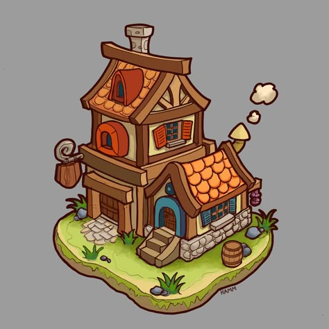 ArtStation - Fantasy House, Christian Hamm Fantasy House Concept, Game Sprite, Game House, Medieval Dragon, Perspective Drawing Architecture, House Cartoon, Study Art, Fairy Drawings, Ipad Procreate