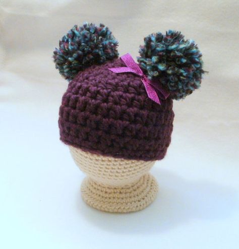 Baby Girl's Crocheted Hat Purple Pom-Pom by SatisfyYourYarnings Crochet Pattern Baby Hat, Girls Hat Pattern, Crochet Pom Pom Hat, Crochet Pom Pom, Crochet Patterns Baby Girl, Calm Place, Baby Hat Pattern, Hat Pattern Crochet, Girls Crochet Hats