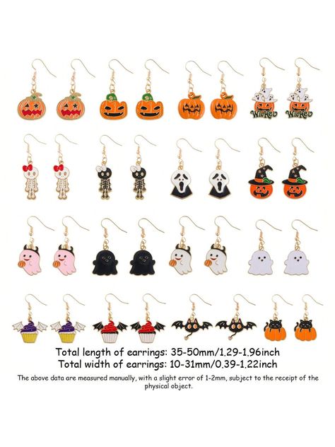 1 par de aretes de la serie de Halloween, espantosos diseños de calabaza, fantasma, murciélago, araña y calavera de resina y aleación, adecuado para accesorios de moda de mujer en festivales Pendientes tipo halloween Glamour   Aleación de zinc  Pendientes Largos   Women Fashion Jewelry, size features are:Bust: ,Length: ,Sleeve Length: Halloween Accessories Jewelry, Halloween Glamour, Spider Skull, Punk Street Style, Ghost Bat, Halloween Series, Hijab Pins, Pumpkin Ghost, Hair Rings