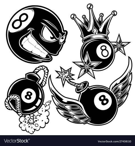 Eightball Tattoo, Tattoo Casino, Wing Crown, Rockabilly Artwork, Pool 8 Ball, Animation Drawing Sketches, Card Tattoo Designs, Eight Ball, Cool Tattoo Drawings