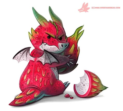 Daily Paint #1081. Dragon Fruit Keeper, Piper Thibodeau on ArtStation at https://www.artstation.com/artwork/LaG4r Buah Naga, Thanh Long, Fruits Drawing, Karakter Disney, Cute Food Drawings, Cute Fantasy Creatures, Cute Animal Drawings Kawaii, Cute Dragons, Daily Painting