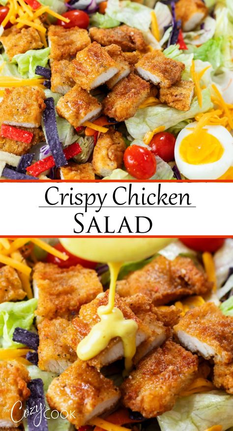 Crispy Chicken Salad Recipe, Crispy Chicken Salad, Chicken Tender Salad, Fried Chicken Salads, Crispy Chicken Salads, Fried Chicken Strips, Homemade Honey Mustard, Fresh Salad Recipes, Honey Mustard Dressing