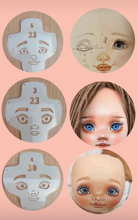 Painted Doll Faces, Doll Face Template, Rag Doll Faces, Dolls Handmade Diy, Doll Face Paint, Doll Making Patterns, Doll Faces, Soft Sculpture Dolls, Sculpted Doll