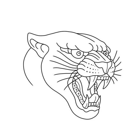 Mouth Open Drawing, Traditional Tattoo Outline, Traditional Panther Tattoo, Lion Art Tattoo, Rose Drawing Tattoo, Panther Head, Pencil Drawings Of Flowers, Panther Tattoo, Tattoo Zeichnungen