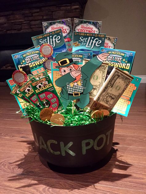 Lotto basket|raffle table basket|hockey tournament|Dabbing leprechaun|hockey Mom life New Years Raffle Basket Ideas, Hockey Tournament Raffle Basket, Lotto Raffle Basket Ideas, Garden Raffle Basket, Raffle Table Ideas, Hockey Raffle Basket Ideas, Baseball Raffle Basket Ideas, Spring Raffle Basket Ideas, Prize Basket Ideas