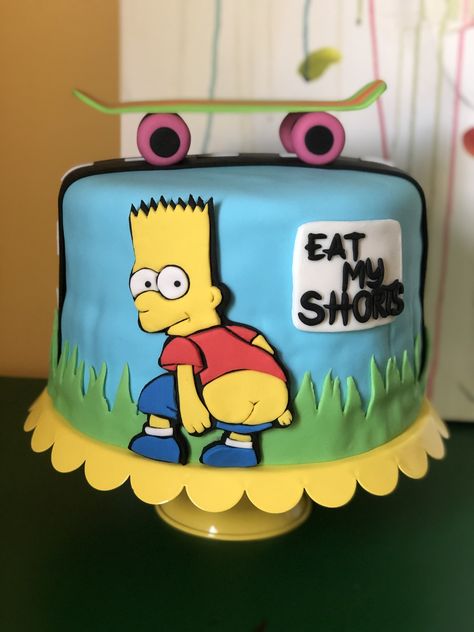 Eat my shorts, man. Simpson Themed Birthday Party, Simpson Cake Ideas, Bart Simpson Cake, Bolo Simpsons, Simpsons Cake, Balloons Pictures, Simpsons Party, Birthday Balloons Pictures, 8th Birthday Cake