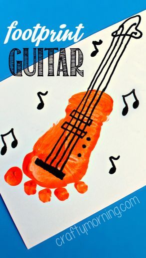 Footprint Guitar Craft for Kids #DIY | CraftyMorning.com Guitar Crafts, Birthday Card For Dad, Crafty Morning, Footprint Crafts, Music Crafts, Footprint Art, Handprint Crafts, Birthday Crafts, Daycare Crafts