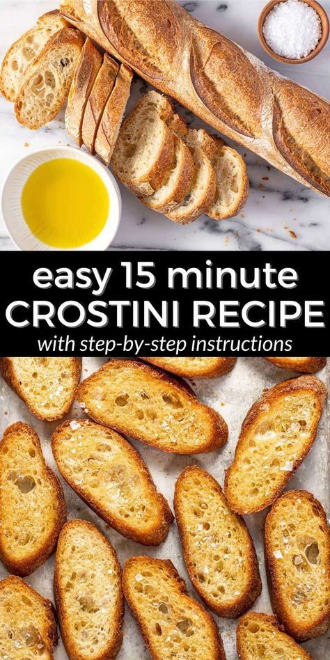 Easy 15-Minute Crostini Recipe Homemade Crostini, Hearty Appetizers, Crostini Toppings, Crostini Recipe, Crostini Recipes, Favorite Appetizers, Easy Homemade, Appetizer Recipes, Soup Recipes