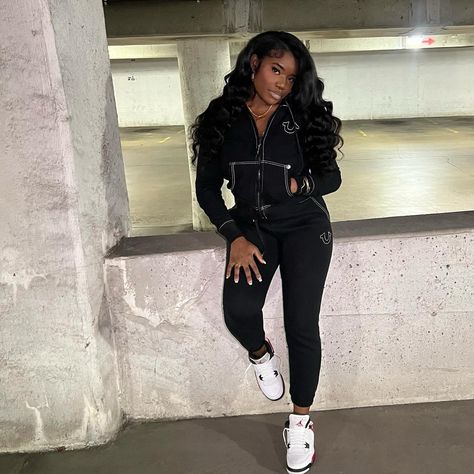 NilahNicole🤍 #truereligion #blackgirl #blackgirlshairstyles #sewin #hairinspo #streetstyle #streetwear #ootd #fashion #influencer #aesthetic #jordan #fit #fly #flygirl Jogging Suit Outfit Black Women, Baddie Winter Outfits Blackgirl, True Religion Outfits Black Women, Jordan 5 Outfits Womens, Outfits With Jordan 4s, Fashion Influencer Aesthetic, Jordan 4 Outfit Women, Jordan Fit, True Religion Outfits