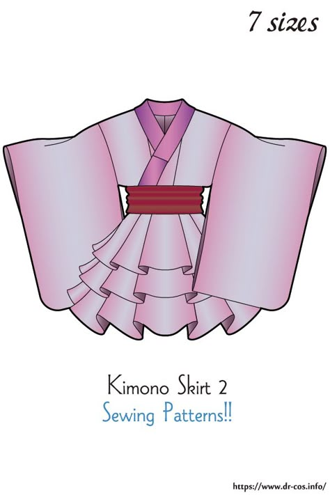 Kimono Pattern Sewing, Kimono Dress Pattern, Kimono Pattern Free, Kimono Skirt, Kimono Sewing Pattern, Basic Dress Pattern, Japanese Sewing Patterns, Circular Knitting Machine, Traditional Japanese Kimono