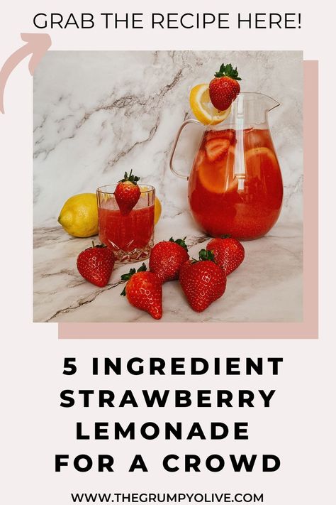 Quick Lemonade Recipe, Lemonade For A Crowd, Blended Strawberry Lemonade, Sparkling Strawberry Lemonade, Strawberries Recipes, Easy Strawberry Lemonade, Summer Drink Recipe, Homemade Strawberry Lemonade, Flavored Lemonade