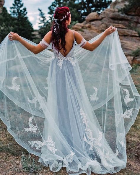 Something Blue: 24 Blue Wedding Dresses For your Happy Wedding ★ blue wedding dresses a line with spaghetti straps country lace coco Baby Blue Wedding Dresses, Blue Bridal Dress, Blue Lace Wedding Dress, Blush Purple Wedding, Pastel Blue Wedding, Ethereal Gowns, Pale Blue Wedding, Blue Wedding Gowns, Baby Blue Weddings