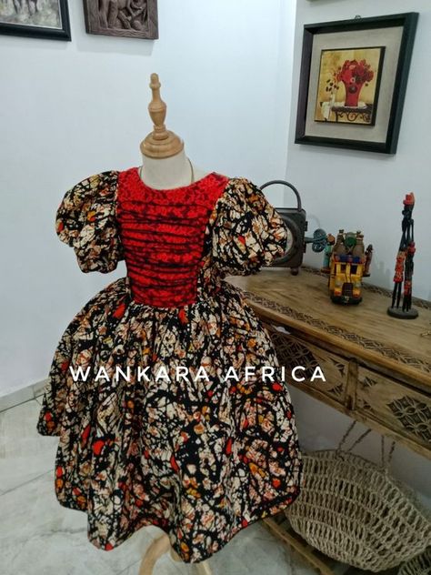 Children Kampala Gown Styles, Kampala Styles For Kids, Kampala Styles For Children, Ankara Dress Styles For Children, Children Ankara Gown Styles, Latest Children Ankara Gown, Red Dress With Sleeves, Children Ankara Gowns, Children Wears