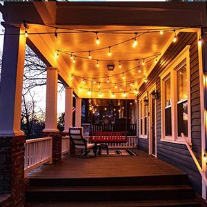 Front Porch Lighting Fixtures, Modern Farmhouse Bathroom Lighting, Porch String Lights, Black String Lights, Lights Porch, Edison Bulb String Lights, Front Porch Flowers, Porch Light Fixtures, Front Porch Lighting