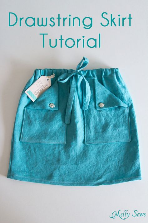 Sew an easy drawstring skirt in any size with this tutorial - Melly Sews Sew A Skirt, Melly Sews, Diy Skirts, Drawstring Skirt, Sewing Kids Clothes, Skirt Tutorial, Diy Vetement, Kids Sewing, Skirt Patterns Sewing