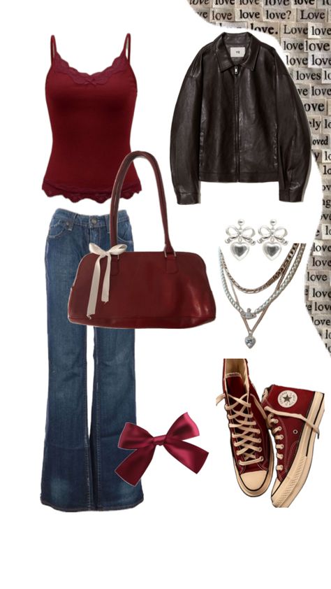 Tank top red converse blue jeans low rise jeans spring Low Converse Outfit, Layered Tank Top Outfits, Red Converse Aesthetic, Converse Aesthetic Outfit, Low Top Converse Outfit, Red Tank Top Outfit, Converse Outfit Aesthetic, Red Converse Outfit, Tank Top Layering