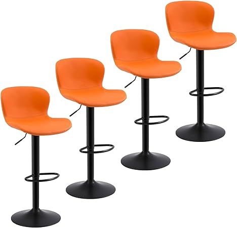 Bar Stools Set of 4, PU Leather Counter Height Barstools with Back, Height Adjustable Swivel Bar Chairs, Modern Armless Kitchen Island Stool, Orange Kitchen Island Stool, Barstools With Back, Island Stools, Stools For Kitchen Island, Bar Chairs, Counter Height, Modern Chairs, Height Adjustable, Stools