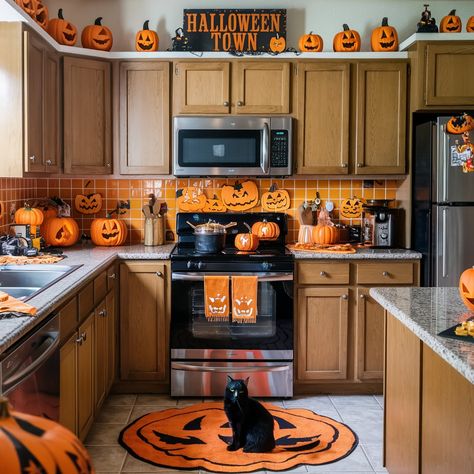 Halloween indoor decoration ideas😱😍 #halloweendecor #halloween2024 #Halloween #INTERIORDESIGN Halloween Lights In Kitchen, Kitchen Halloween Decorations, Scary Halloween Kitchen, Kitchen Shelves Halloween Decor, Disney Halloween Kitchen Decor, Halloween Kitchenware, Spooky Kitchen, Halloween Kitchen, Halloween Town