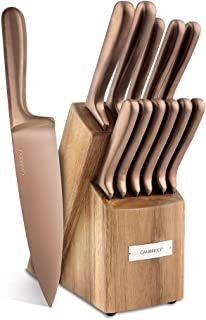 Copper Knife Set, Rose Gold Kitchen Accessories, Copper Cutlery, Gold Kitchen Accessories, Global Knives, Rose Gold Kitchen, Kitchenware Products, Police Officer Gifts, Knife Block Set