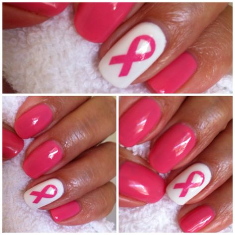 Pink Breast Awareness Nails Design, Fingernail Polish Designs, Nail Designs Hot Pink, Pink Ribbon Nails, Ribbon Nails, Awareness Nails, Pink Nail Art Designs, Nice Nails, Pink Nail Art