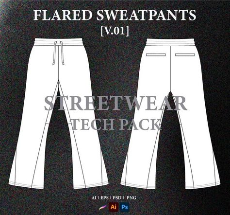 Flared sweatpants mockup vector is a digital illustration or graphic representation of a specifically designed for men. It showcases the front and back view of a flared sweatpants in a fully customizable vector format. This mockup allows designers to easily present and visualize their own designs, patterns, or logos on the sweatpants, creating a professional and realistic presentation. The vector format ensures that the image can be scaled and edited without losing Stacked Sweatpants Men, Sweatpants Mockup, Hoodie Mockup Free, Flared Sweatpants, Vector Clothes, Creative Fabric, Clothing Templates, Merch Ideas, Hoodie Mockup